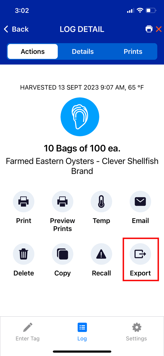 How do I get an export of my log?